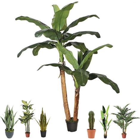 Künstliche Bananenpflanze 180 cm mit Topf Plastikpflanzen zur Gartendekoration für Innen- und Außenbereiche