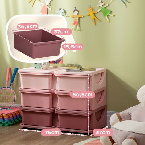Boîte de rangement pour enfants, 3 tiroirs, rose (1/5)