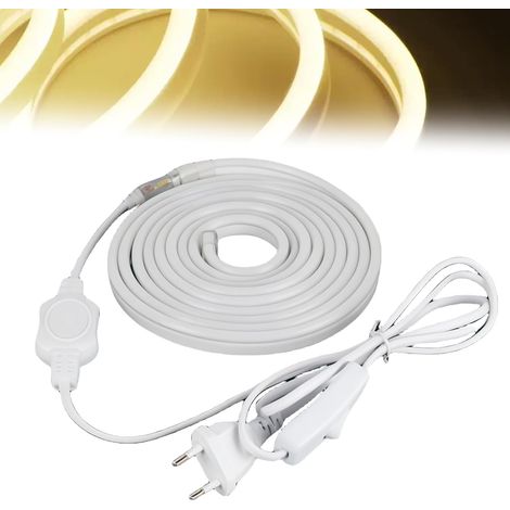 Bande LED COB - 220 V - 5 m - 288 LED/m - Blanc chaud - Étanche - Avec interrupteur - Pour décoration de maison, cuisine, chambre à coucher, miroir - Lumière douce et chaude, [Classe énergétique F] (1/5)