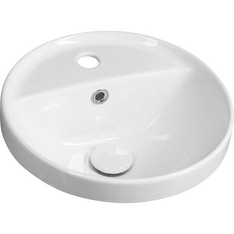 Sapho – Vasque à encastrer ronde 38 cm en céramique blanche – Avec trop-plein et trou robinetterie – TU0652 (1/4)