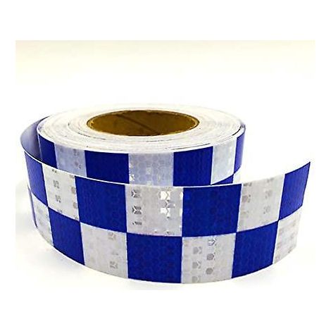ceinture De Scurit Rflchissante Impermable  Carreaux (bleu Blanc 5cm  25 Mtres) Autocollant D'avertissement De Danger Avec Haute Visibilit Et Rou (1/5)