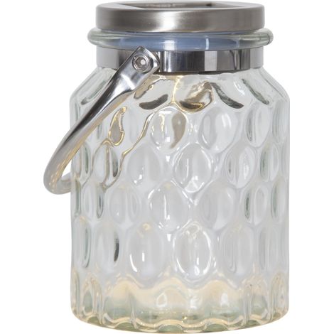 Star Trading Lanterne solaire Pireus, LED, extérieur, verre, photophore, capteur crépusculaire, blanc chaud, 16 cm