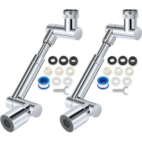 Rallonge de robinet 2 pièces, rallonge de robinet rotatif universel 360 ° + 1080 ° rallonge de robinet, 2 modes de pulvérisation rallonge de robinet rotatif à bras robotique rotatif 1080 aérateur de r (1/5)