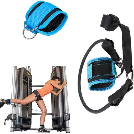 2 Sangles de cheville, rembourrage néoprène, fermeture velcro, nylon résistant, pour musculation jambes et fessiers (1/5)