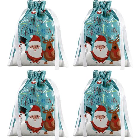 Sac Cadeau Noël - Fermeture À Cordon - Aluminium Métallisé - Motif Père Noël Et Rennes - 20 Pièces (1/5)