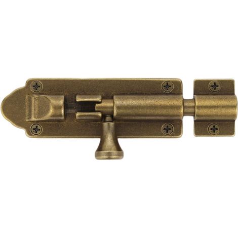 Beyamis Verrou de sécurité coulissant en bronze, de type ancien verrou de porte d'entrepôt en cuivre massif de grande taille et de style rétro, longueur totale 12 cm. (1/5)