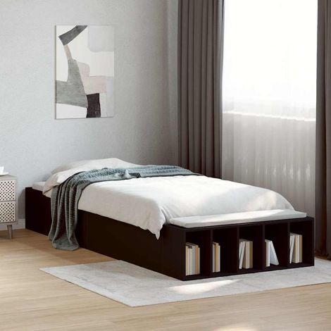 Estructura de cama madera de ingeniería negra 100x200 cm (1/5)