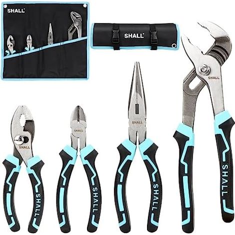 Lot de 4 pinces coupantes diagonales 15,2 cm, pince à bec long 20,3 joint coulissant cm et rainuré 25,4 poignée TPR bicolore, pochette rangement - 4-Piece (1/5)