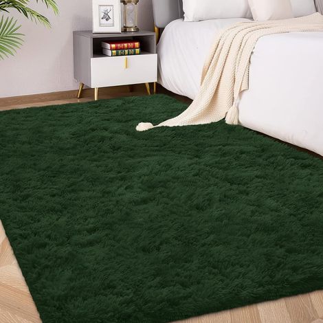 Tapis à Poils Longs 140x200cm Vert, Tapis Doux antidérapant Moelleux Grand tapis pour salon, chambre et espace jeu, confortable pour toute famille et animaux domestiques, avec base antidérapante (1/5)