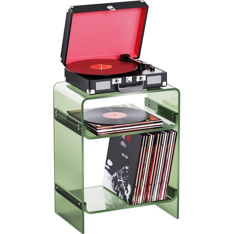 Table de Tourne-Disque en Acrylique avec étagère de Rangement, Table d'appoint Transparente, Table de Chevet (Vert, 45×30×58cm) (1/5)