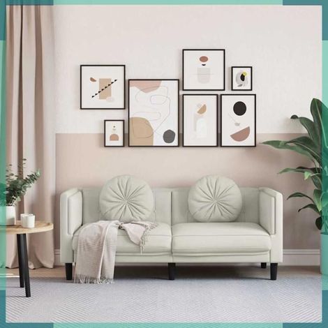 Canapé - 372639 - 2 places - Velours crème - Coussins ronds 47 cm (1/5)