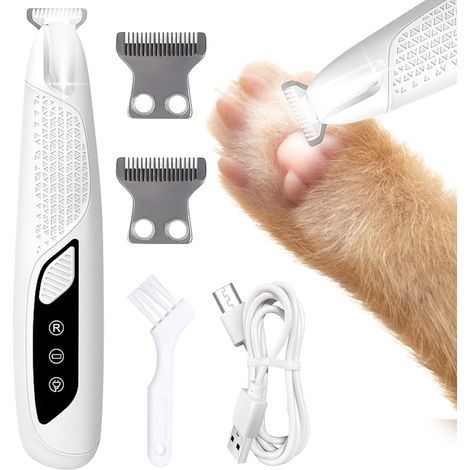 Tondeuse à pattes pour chiens et chats avec lumière LED – Tondeuse silencieuse rechargeable et étanche avec 2 têtes de rasage pour pattes, visage et oreilles des chats, petits animaux et chiens (1/5)