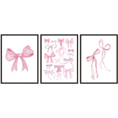 3 Piece Set Wall Decoration Pink Bow Poster Dorm Girl Bedroom 30 x 40 cm Unframed