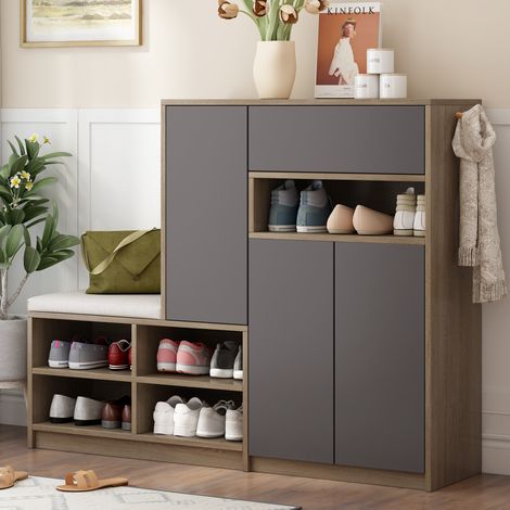 MEUBLIV Banc à chaussures avec rangement gris 140x35x110 cm avec assise rembourrée (1/5)