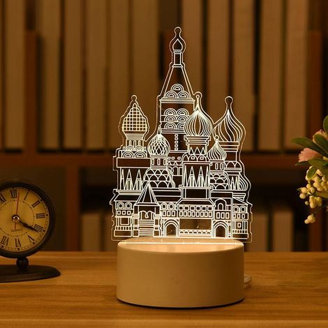 Lampe néon 3D en acrylique, veilleuse pour enfant, lampe de table, décoration pour fête d'anniversaire, lampe de chevet pour la Saint-Valentin, château (1/4)
