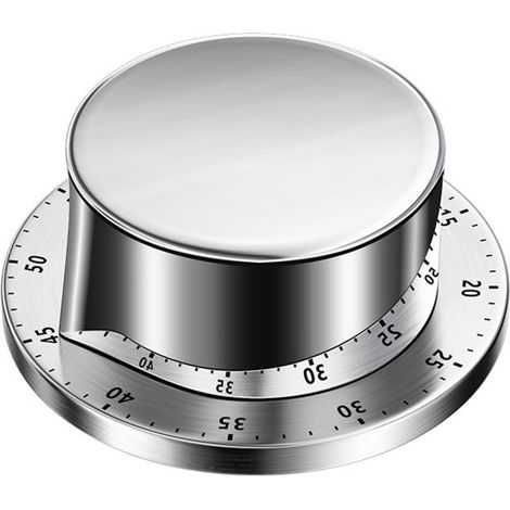 Batterieloser, manueller, mechanischer Küchentimer aus Edelstahl mit Drehfunktion, Alarm, magnetischer Rückseite, Zeitmanagement, 60-Minuten-Countdown und Trainingstimer (1/5)