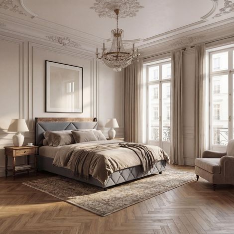 Letto con cassetti 160x200 cm - Letto contenitore matrimoniale con 4 cassetti extra-large, testiera ergonomica e porte USB+Type-C - velluto - grigio