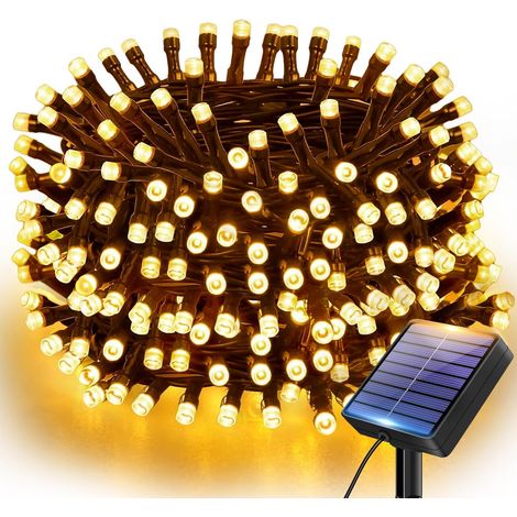 btfarm Solar-Lichterkette für den Außenbereich, 12 m, 120 LEDs, IP65 wasserdicht, 8 Modi, wetterfest, mit Kabel für Garten, Balkon, Terrasse, Weihnachtsdekoration – Warmweiß (1/5)