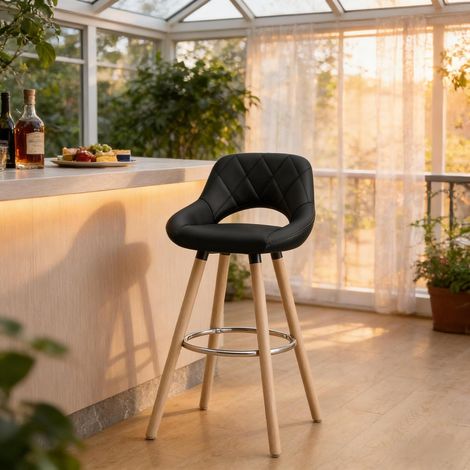 Tabouret de bar avec dossier 68 cm bois noir OKMYHOME (1/5)