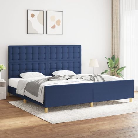 Lit adulte pour 2 personnes avec tête de lit, Structure de lit, Assemblage Facile, Bleu 200 x 200 cm Tissu OIB7882E (1/5)