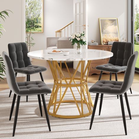 Mesa comedor redonda con 4 sillas de terciopelo y mármol OKMYHOME (1/5)