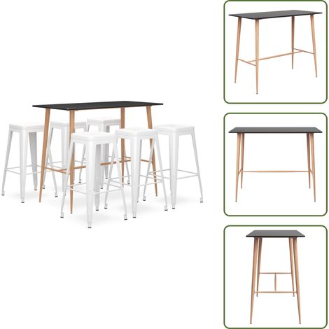 Ensemble de bar 7 pcs Noir et blanc - Ensemble De Bar - Mobilier De Salle À Manger - Table De Bar - Tabourets De Bar - Set De Bar (1/5)
