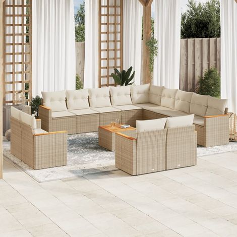 Set Divani da Giardino 14pz con Cuscini in Polyrattan Beige vidaXL (1/3)