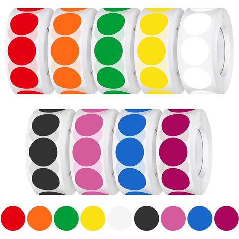 Lot de 4500 pastilles adhésives colorées de 25 mm  9 rouleaux de pastilles autocollantes rondes et colorées pour le bricolage au bureau ou en classe (1/5)