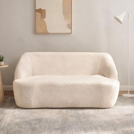 Canapé beige en tissu bouclette 142 x 85 x 73,5 cm (1/5)
