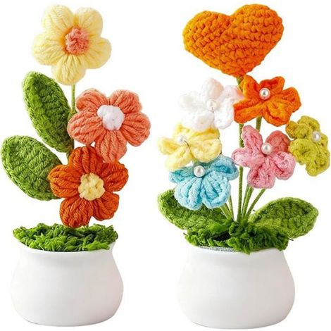 Bouquet En Crochet - Forme De Cœur - Fleur Artificielle Rouge - Décoration Intérieure - Lot De 2 Pièces (1/5)
