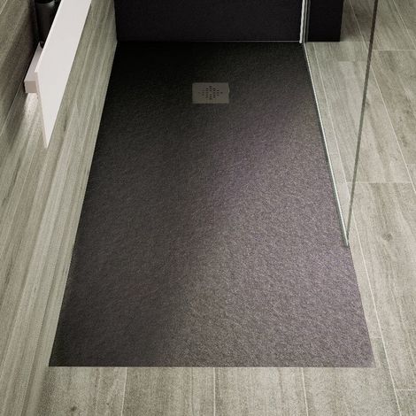 Receveur de douche 70 x 160 cm extra plat PURE en résine surface ardoisée anthracite Grille inox