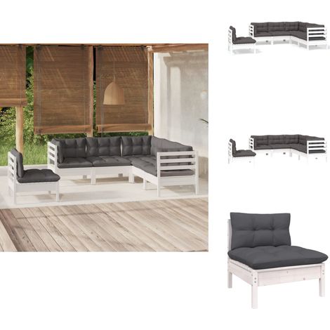 Salon de jardin 5 pcs avec coussins blanc bois de pin - Ensemble Salon De Jardin - Salon De Jardin Bois - Mobilier De Jardin - Meubles De Jardin - Set Salon De Jardin (1/5)