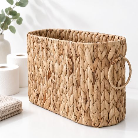Relaxdays Toilettenpapier Aufbewahrung, 6 Rollen, HxBxT: 25 x 40 x 16,5 cm, Wasserhyazinthe, Reserverollenhalter, natur (1/5)