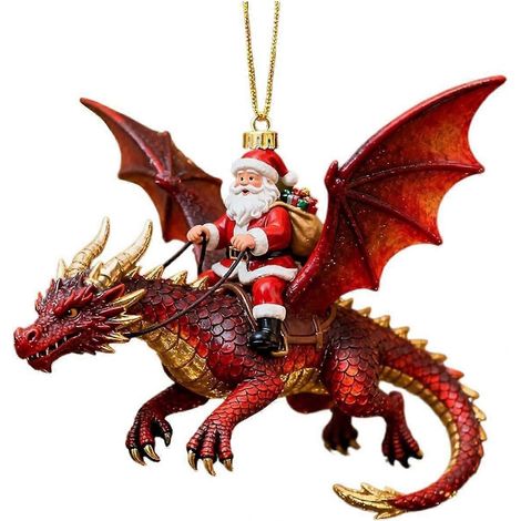 Ornement de Noël 2D Père Noël chevauchant un dragon, décoration suspendue en acrylique plat style fantaisie, pendentif hivernal pour sapin de Noël, sac à dos et maison (1/3)
