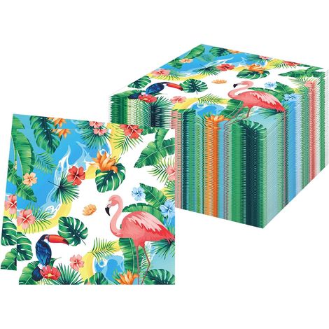 60 Pièces Serviettes à Flamant,Hawaii Serviettes Cocktail Papier Vaisselle Jetable Toucan Été Monstera Serviette de Table pour Mariage Anniversaire Apéritif Noël Baptême Dessert Décoration,33 33cm (1/5)