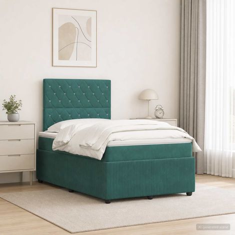 Lit boxspring LED avec matelas Vert foncé 120 x 190 cm Velours (1/5)