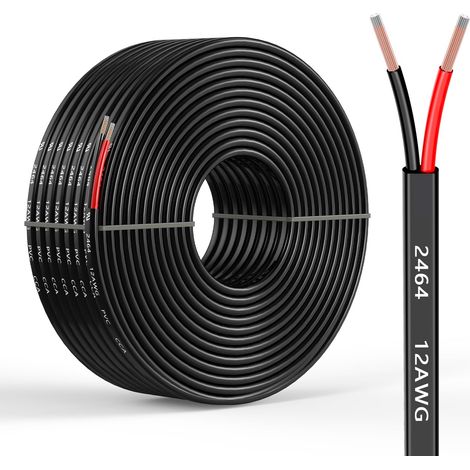 Câble électrique flexible à 2 conducteurs 12 AWG - 30,5 m - 2 x 3,31 mm² - Câble d'extension flexible en aluminium gainé de cuivre PVC basse tension pour éclairage de voiture, éclairage extérieur (1/5)