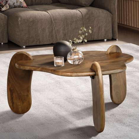 Table basse ronde 78x78x39,5 cm en bois de manguier massif (1/5)
