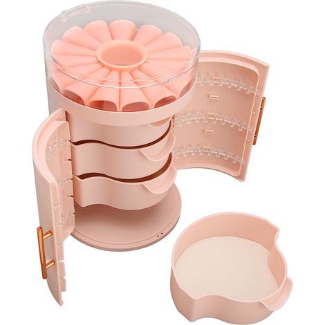 Coffret de rangement bijoux 5 tiroirs grande capacité, armoire à bijoux compacte 2 portes rose pour faux ongles, maquillage et accessoires. (1/5)
