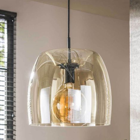 Suspension 1 lampe 35x150 cm en verre ambré