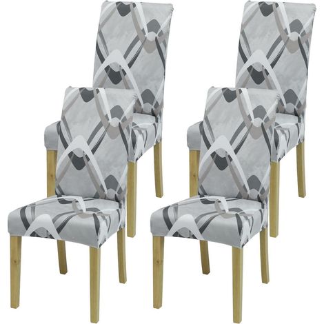 Stuhlbezüge 4er Set, Stretch, Rhombus Muster, waschbar, für Esszimmer & Küche (1/5)