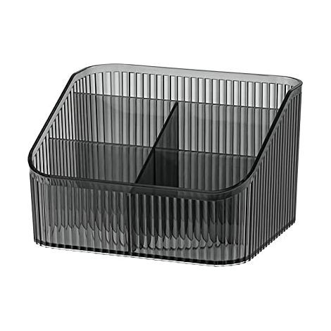 Rangement Maquillage, Organisateur de Maquillage avec 5 Compartiments, Rangement Pinceaux Maquillage en Acrylique, Rangement Coiffeuse pour Cosmetique, Eyeliners, Rouge à Lèvres (Noir L) (1/4)