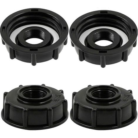 Adaptateur pour réservoir IBC - Raccord pour fût, tuyau, bouchon, conteneur - pour robinet de jardin, sortie de réservoir, raccord 3/4 pouce - 4 pièces, noir (1/5)