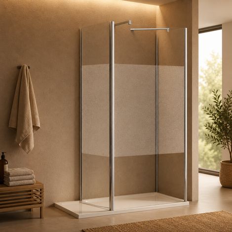 Paroi de douche Fixe 80 cm + Paroi Laterale 90 cm + Volet 40 cm - Sablée (1/5)
