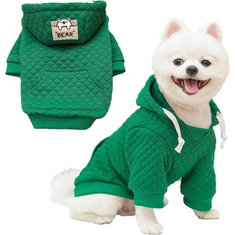 Sweat à Capuche Vert pour Chien Vêtement Rembourré Chaud Automne Hiver avec Motif Ours pour Petit et Moyen Chien Style Sport (1/3)