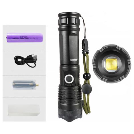Lampe torche LED rechargeable USB 5000 lumens – Étanche IP65 – 5 modes d'éclairage – Autonomie 50 000 heures – Batterie 6800mAh incluse (1/5)