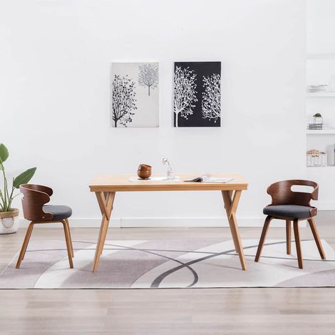 vidaXL Sillas de comedor 2 unidades madera curvada y tela gris oscuro (1/5)