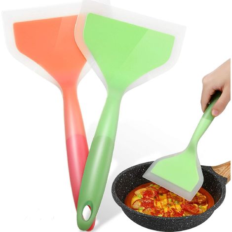 Lot de 2 Spatules en Silicone Souple pour Crêpes, Spatule Large Antiadhésive, Spatule à Poisson, en Silicone Flexible Résistant à la Chaleur (1/4)