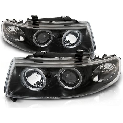 Phares SEAT LEON / TOLEDO 04 99-08 04 ANGEL EYES BLACK jantes double halo