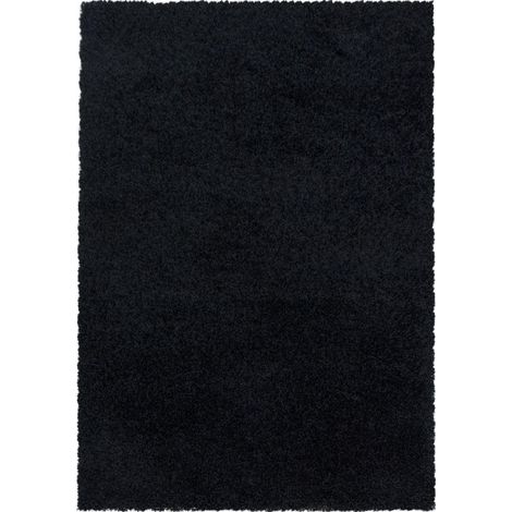 Tapis poils longs shaggy 160x230 noir tissé rectangle motif uni UNI I
